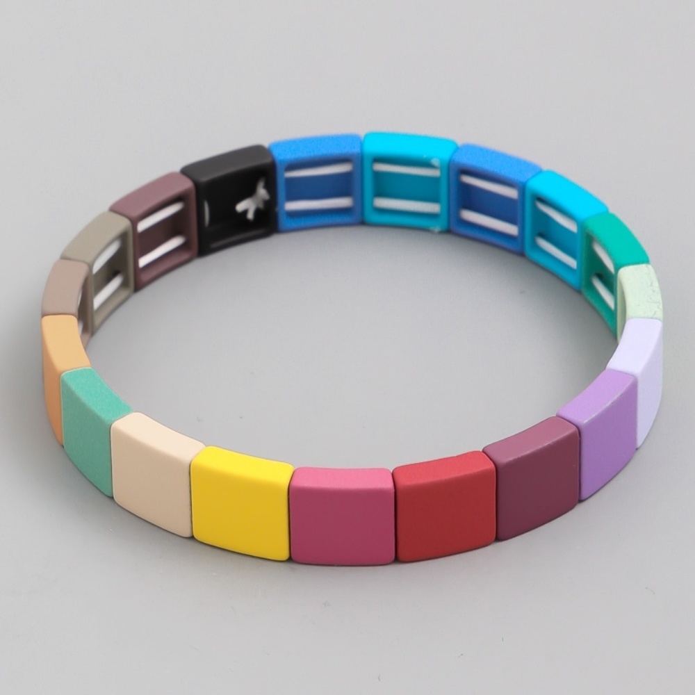 Rainbow Tile Bead Stretch Bracelet
